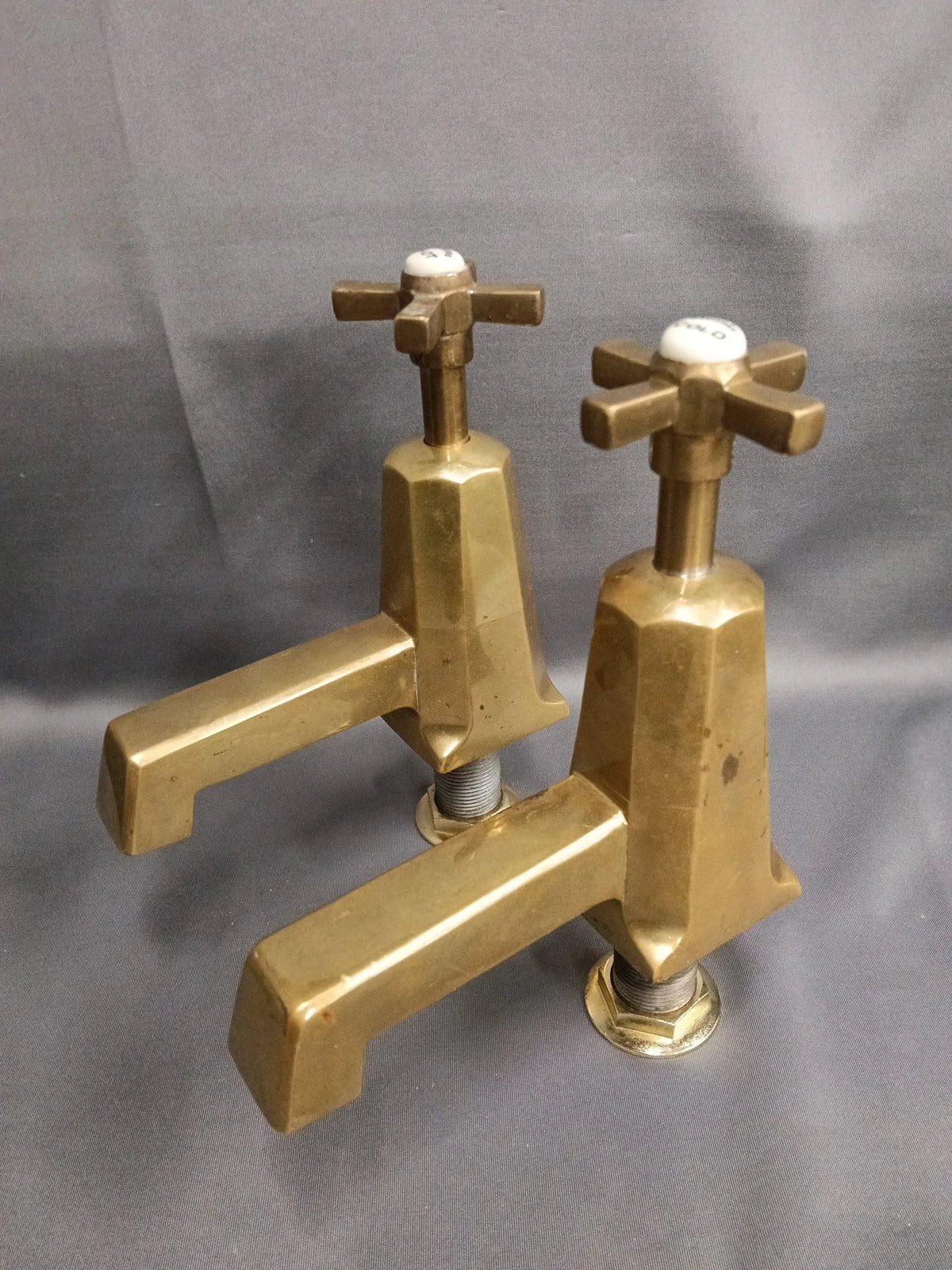 Shanks Brass Art Deco Bath Taps Long 13 cm Reach Spouts  Reconditioned Large Taps