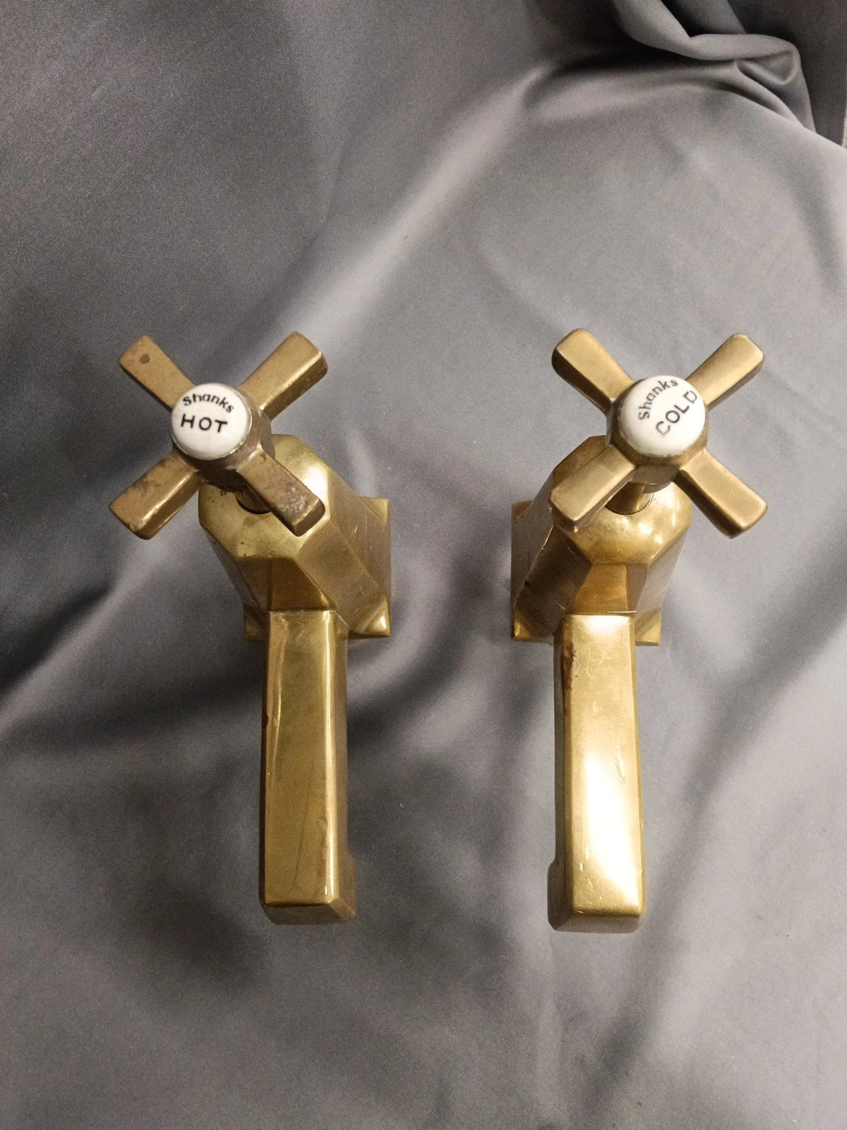 Shanks Brass Art Deco Bath Taps Long 13 cm Reach Spouts  Reconditioned Large Taps