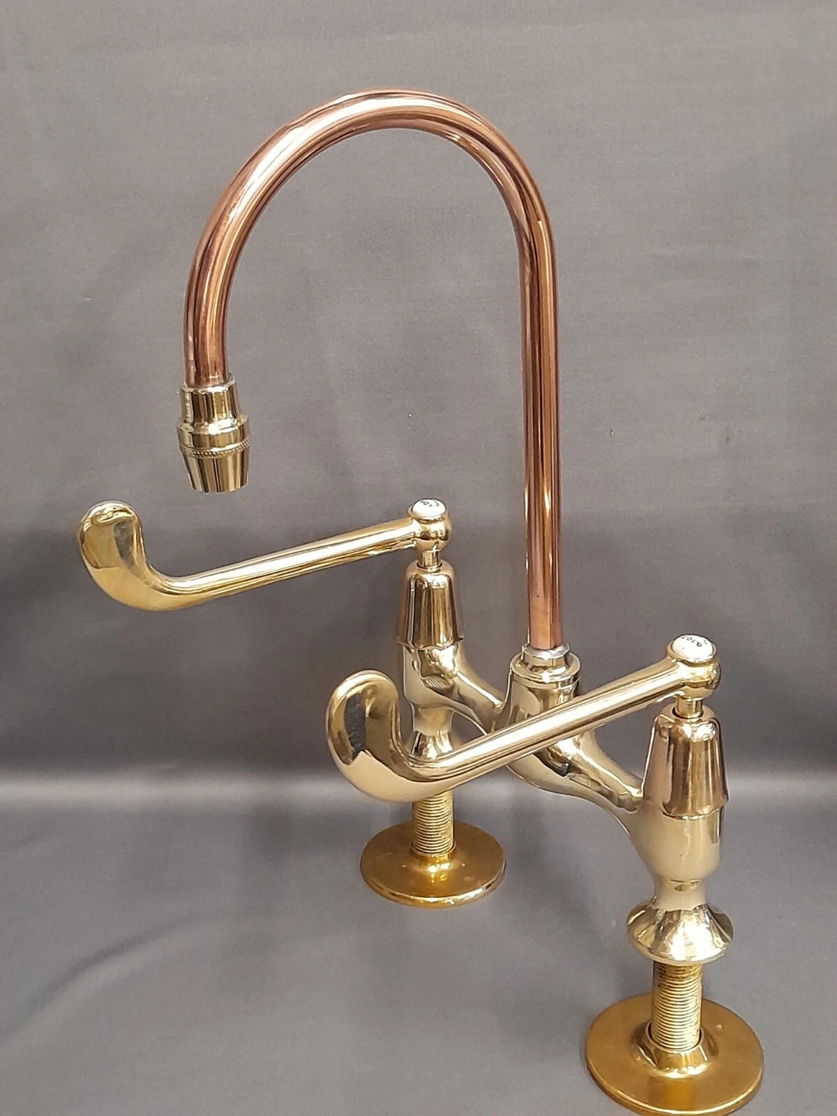Brass & Copper Mixer Taps Ideal Belfast Kitchen Sink, Large Levers Refurbed Taps