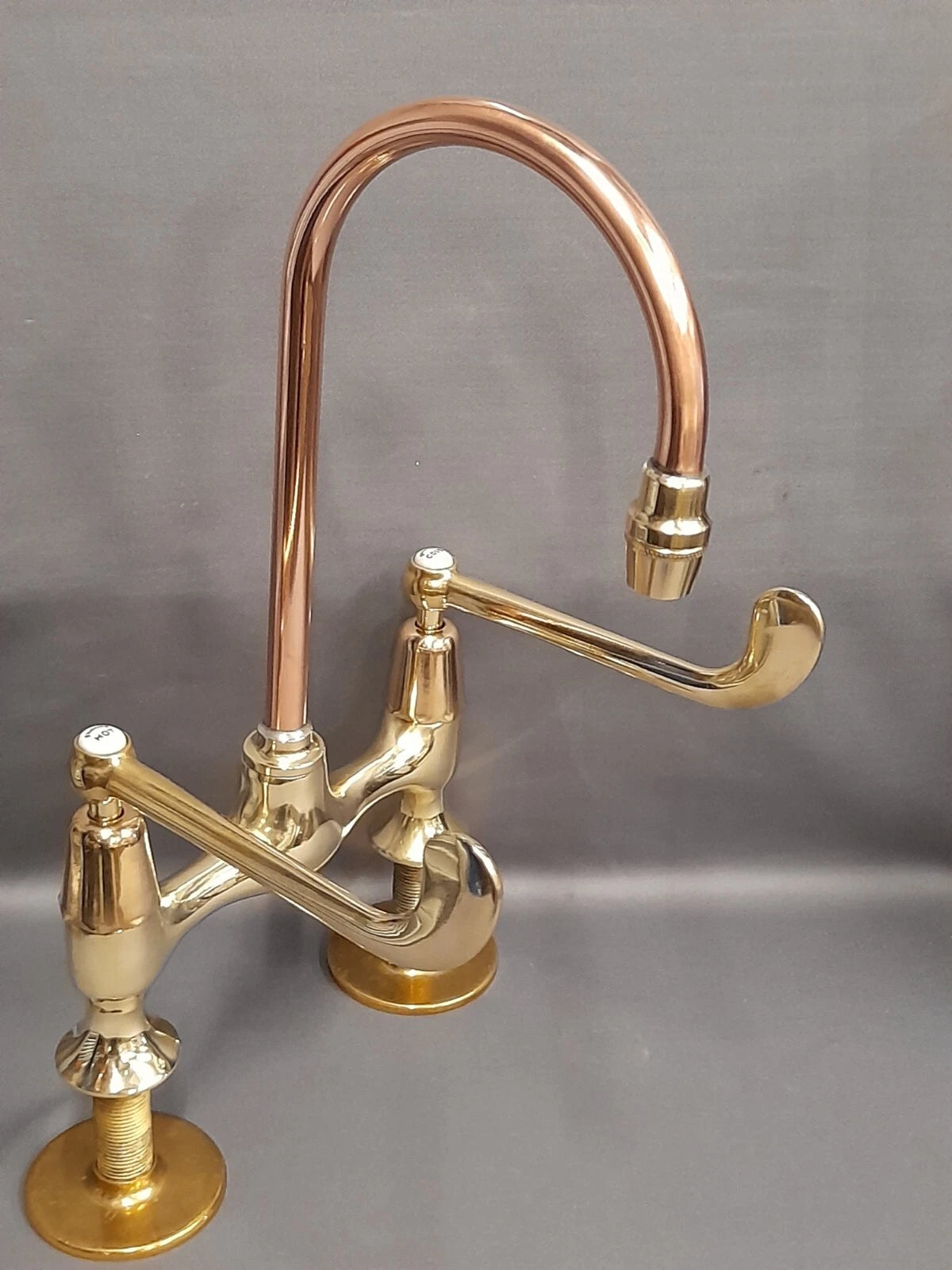 Brass & Copper Mixer Taps Ideal Belfast Kitchen Sink, Large Levers Refurbed Taps