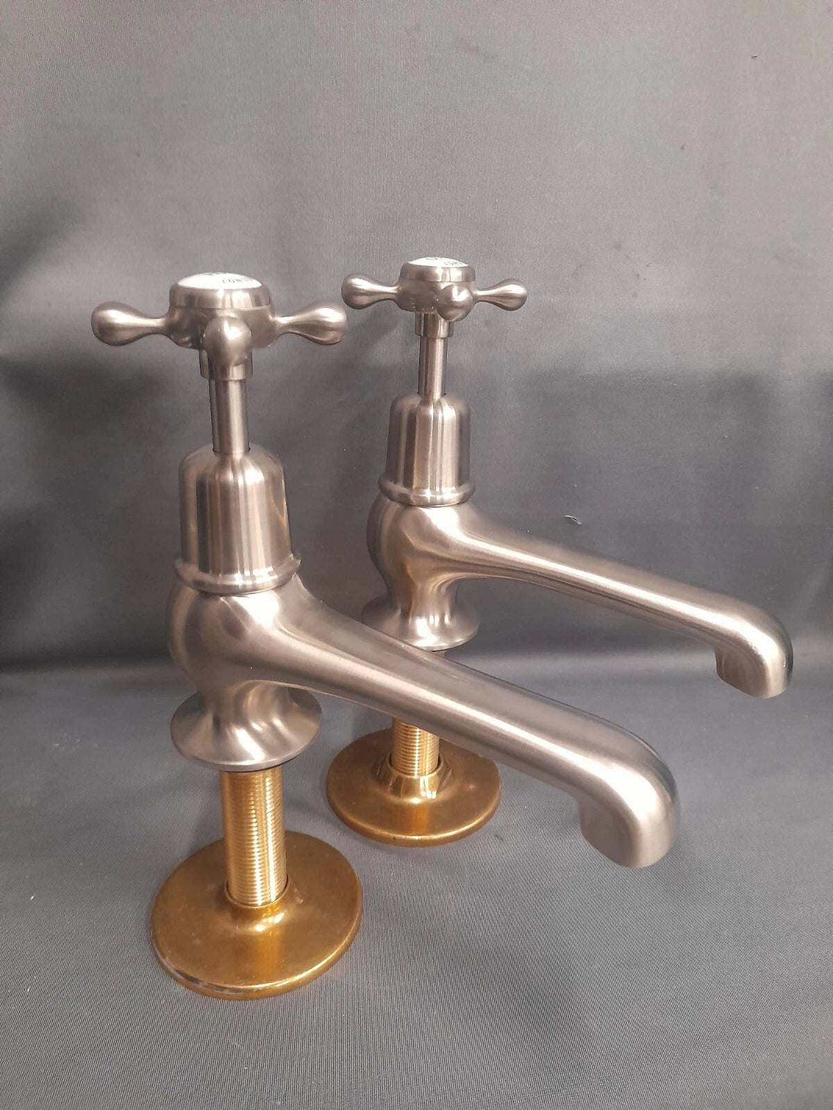 Brushed Nickel Super Long Reach Basin Taps, 13 cm New Old Stock