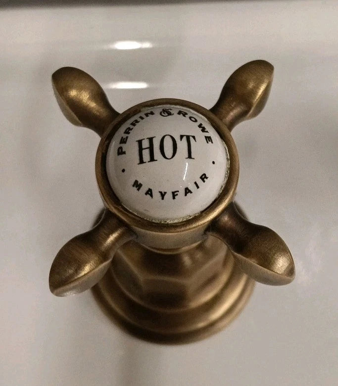Perrin & Rowe Bare Aged Brass Three Hole Basin Mixer Taps Reconditioned