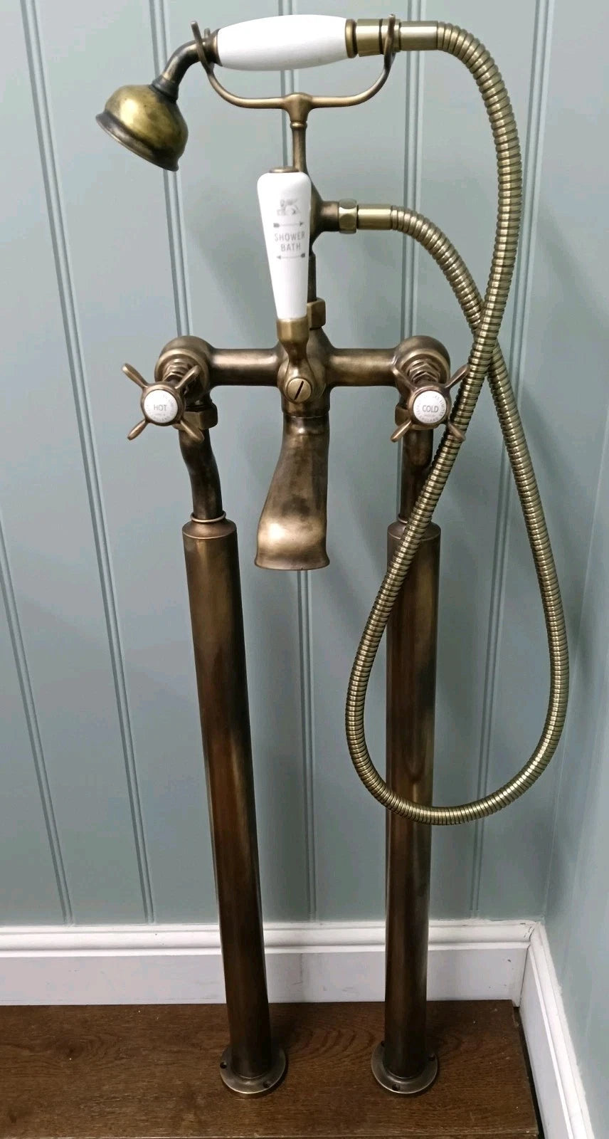 LEFROY BROOKS AGED BRASS BATH SHOWER MIXER TAPS FREESTANDING RECONDITIONED