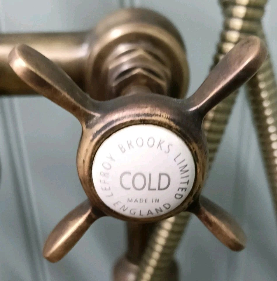 LEFROY BROOKS AGED BRASS BATH SHOWER MIXER TAPS FREESTANDING RECONDITIONED