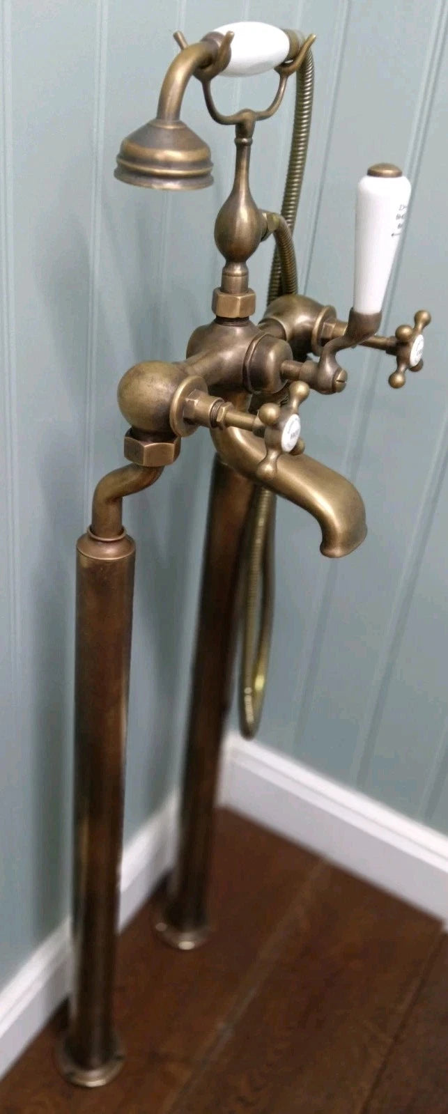 BARBER WILSONS AGED BRASS BATH SHOWER MIXER TAPS FREESTANDING RECONDITIONED