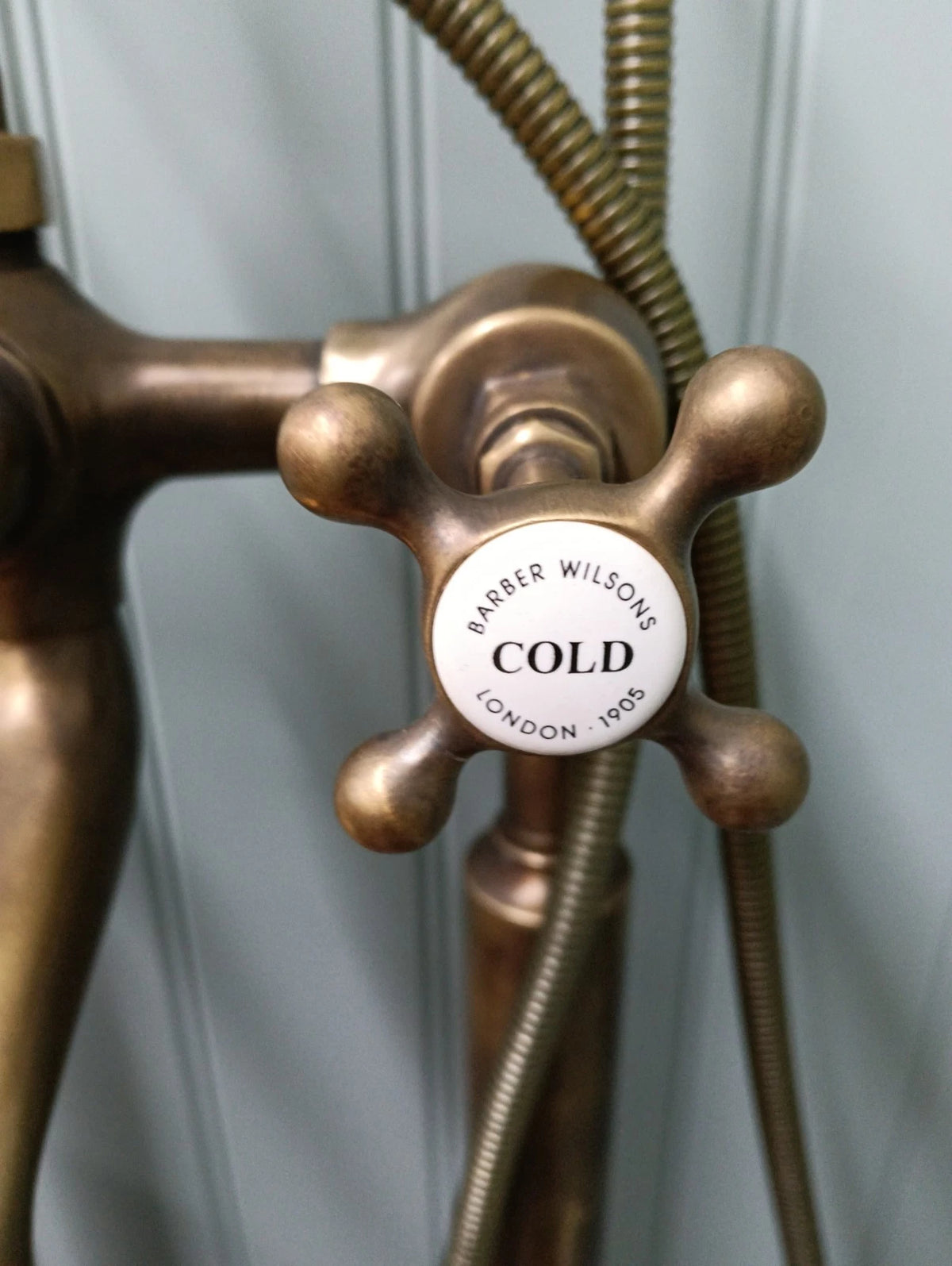 BARBER WILSONS AGED BRASS BATH SHOWER MIXER TAPS FREESTANDING RECONDITIONED