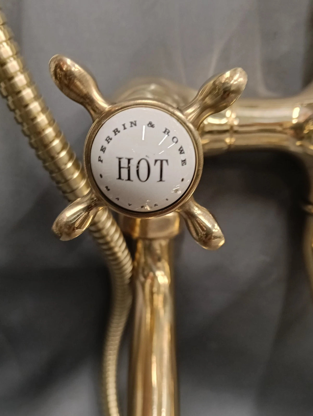 PERRIN & ROWE BARE BRASS BATH SHOWER MIXER TAP RECONDITIONED LONG REACH LEGS