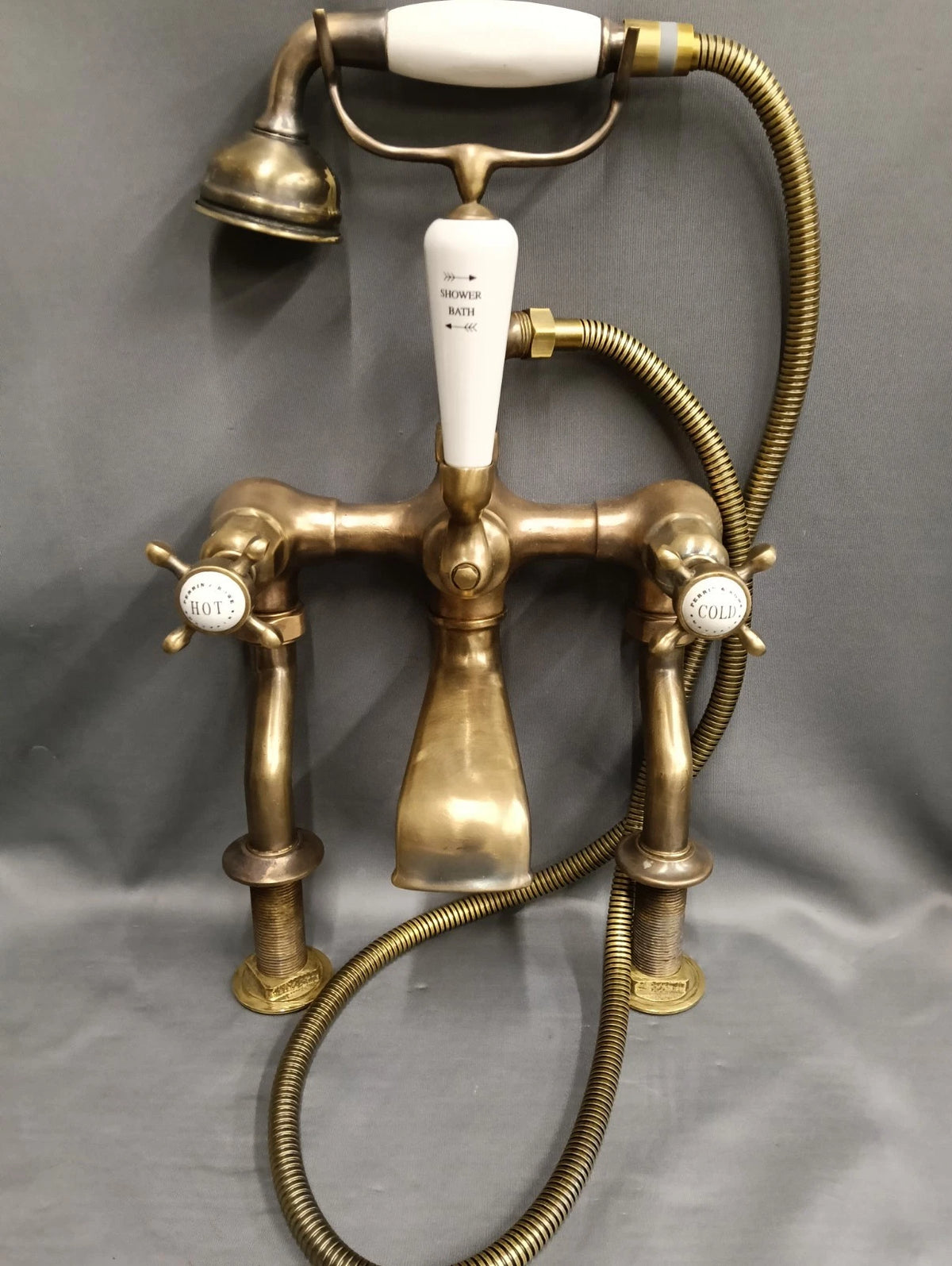 PERRIN & ROWE AGED BRASS BATH SHOWER MIXER TAP RECLAIMED RECONDITIONED
