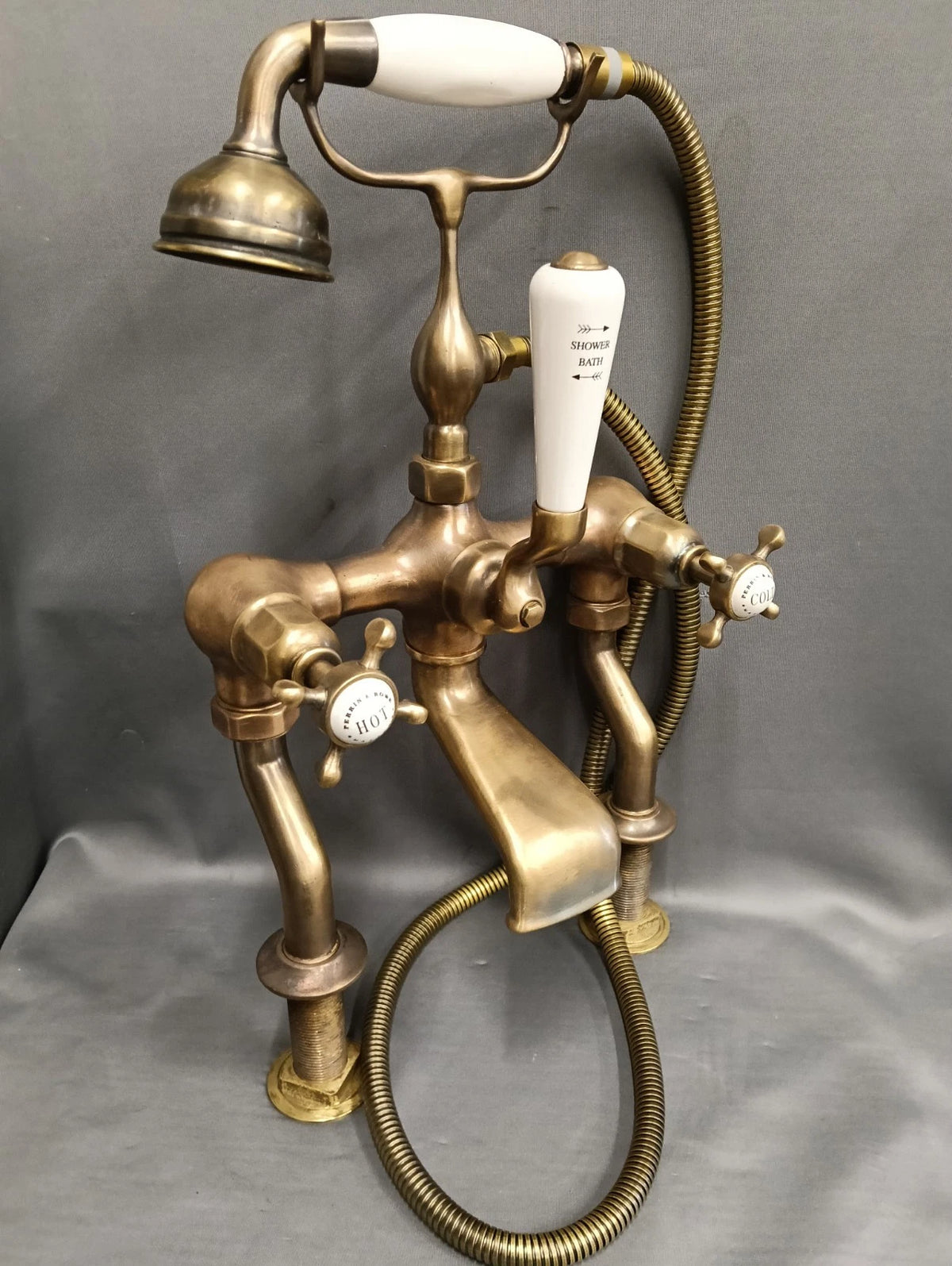 PERRIN & ROWE AGED BRASS BATH SHOWER MIXER TAP RECLAIMED RECONDITIONED