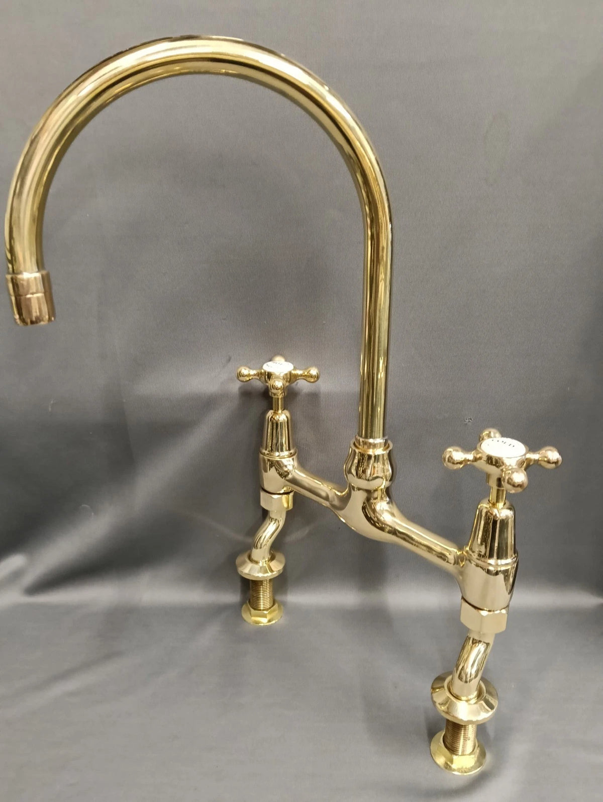 BARBER WILSONS BARE BRASS KITCHEN MIXER TAPS, RECLAIMED & FULL RECONDITIONED