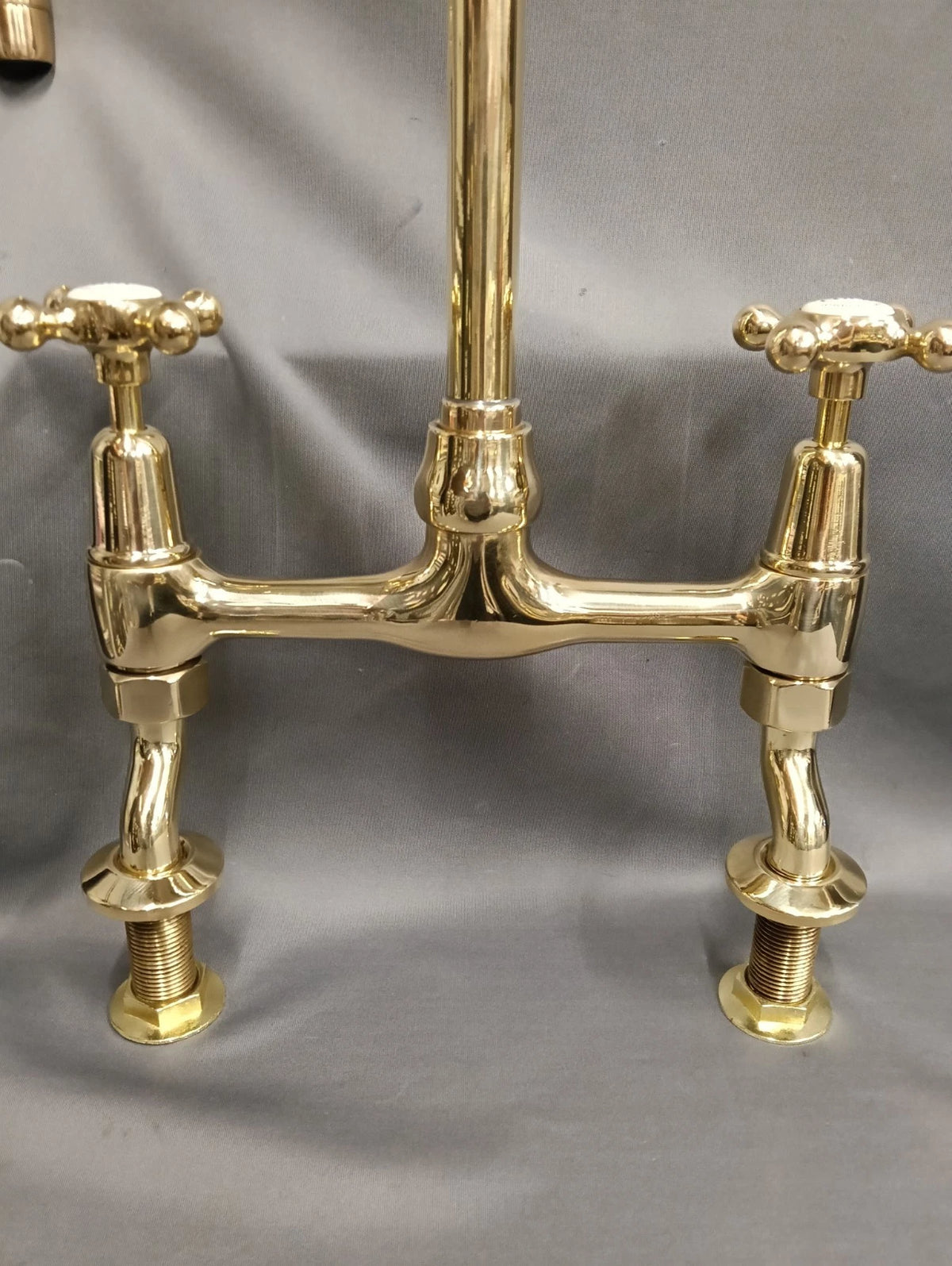 BARBER WILSONS BARE BRASS KITCHEN MIXER TAPS, RECLAIMED & FULL RECONDITIONED
