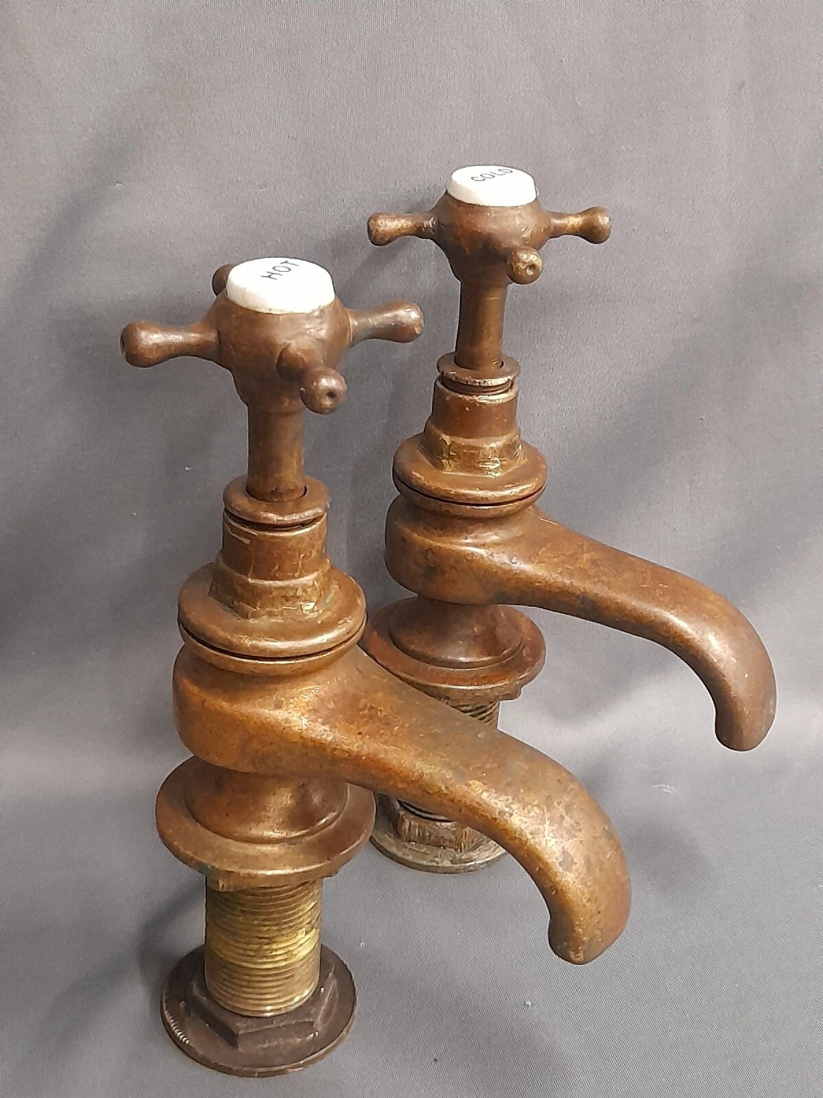 Large Brass Bath Taps  Original Dark Patina Brass Bathroom Fully Refubished