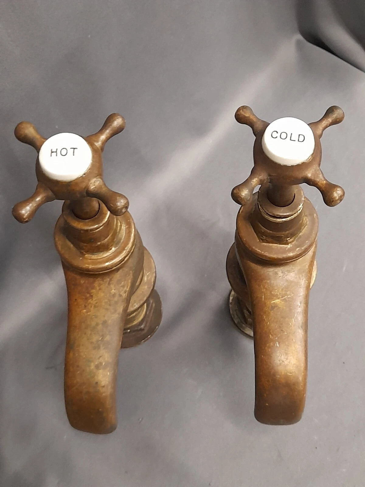 Large Brass Bath Taps  Original Dark Patina Brass Bathroom Fully Refubished