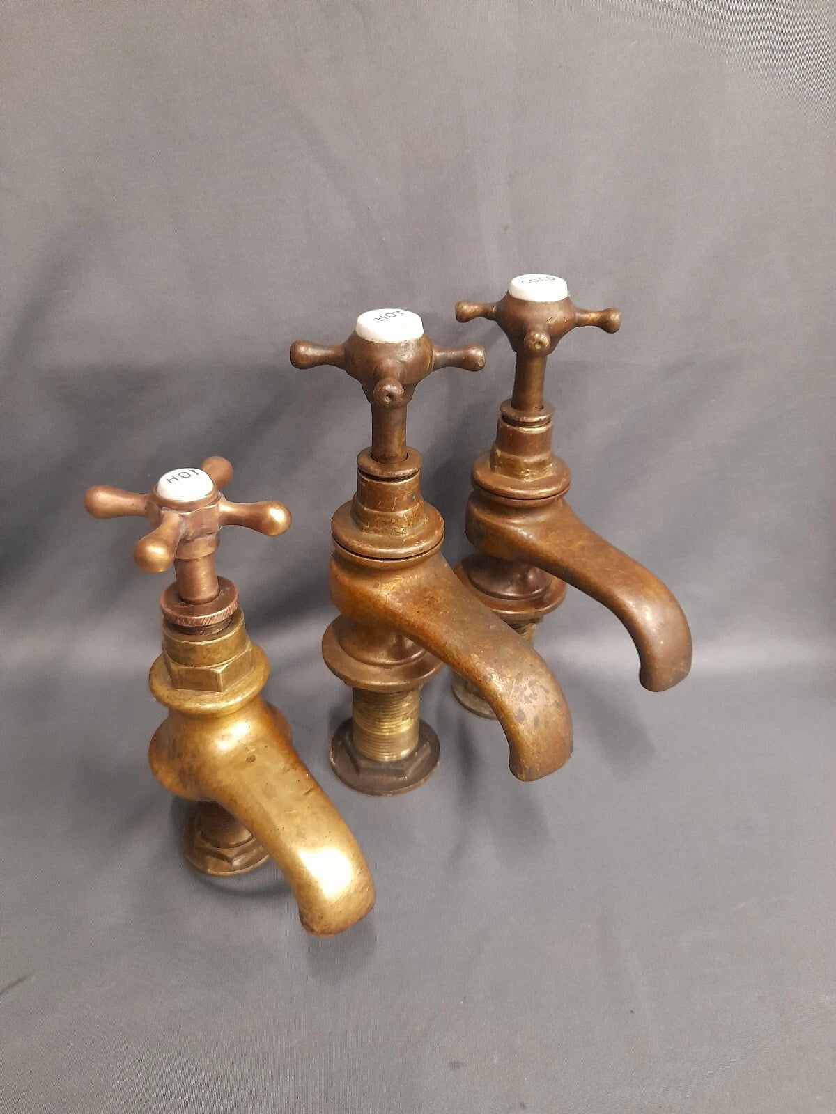 Large Brass Bath Taps  Original Dark Patina Brass Bathroom Fully Refubished