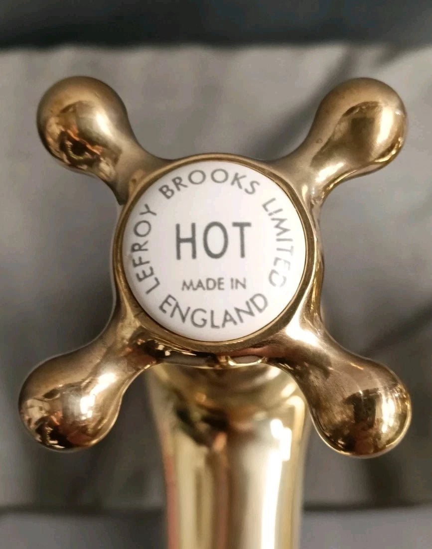 LEFROY BROOKS LONG NOSE POLISHED BRASS BATH TAPS RECLAIMED RECONDITIONED