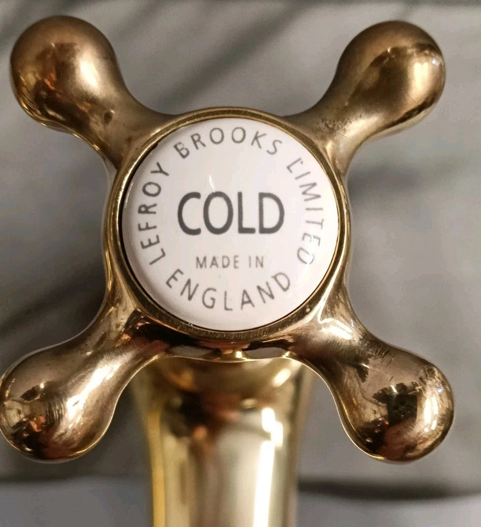 LEFROY BROOKS LONG NOSE POLISHED BRASS BATH TAPS RECLAIMED RECONDITIONED