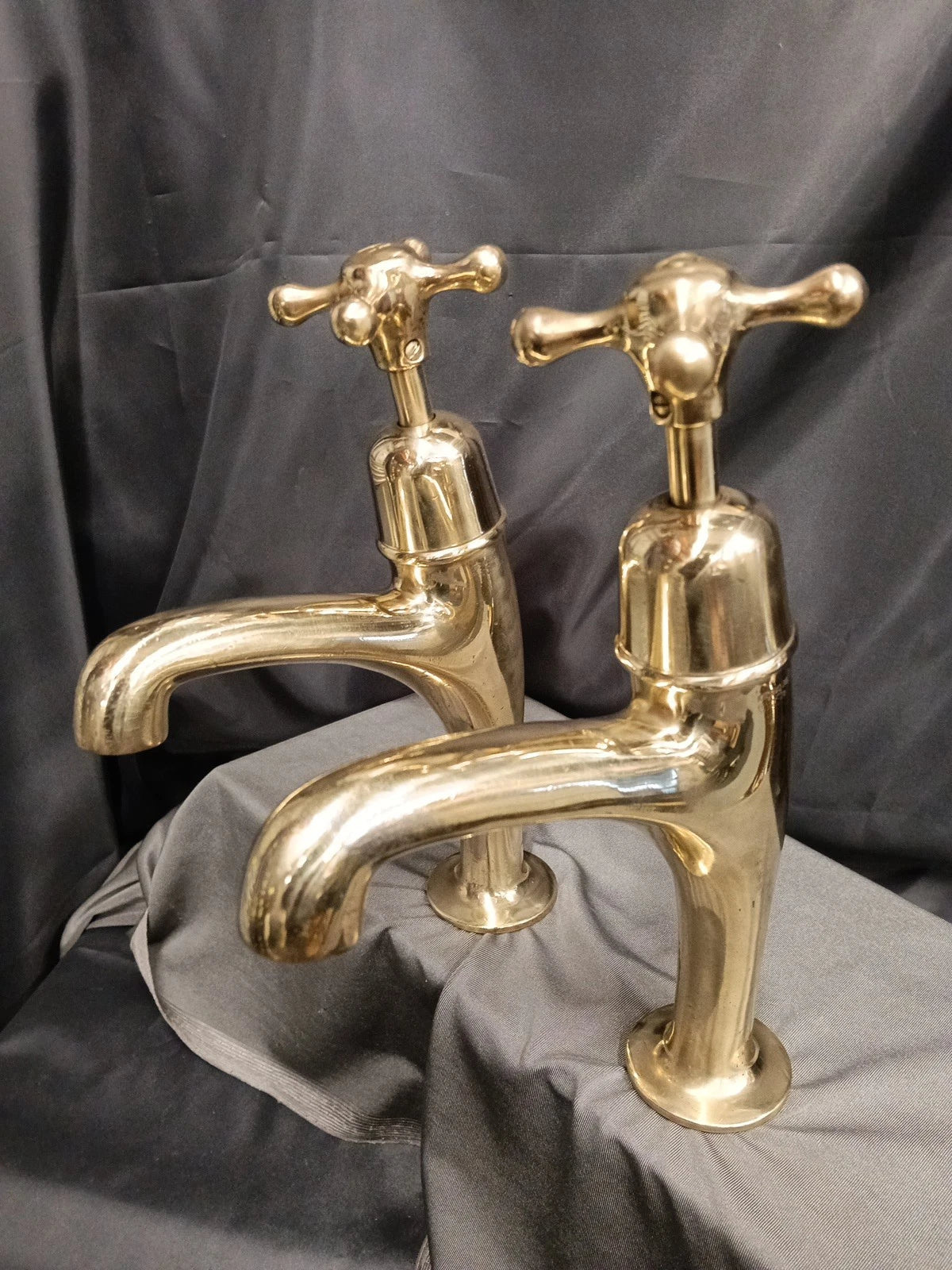 Huge Bare Brass Pillar Taps, Reclaimed & Fully Refurbished Ready to Fit