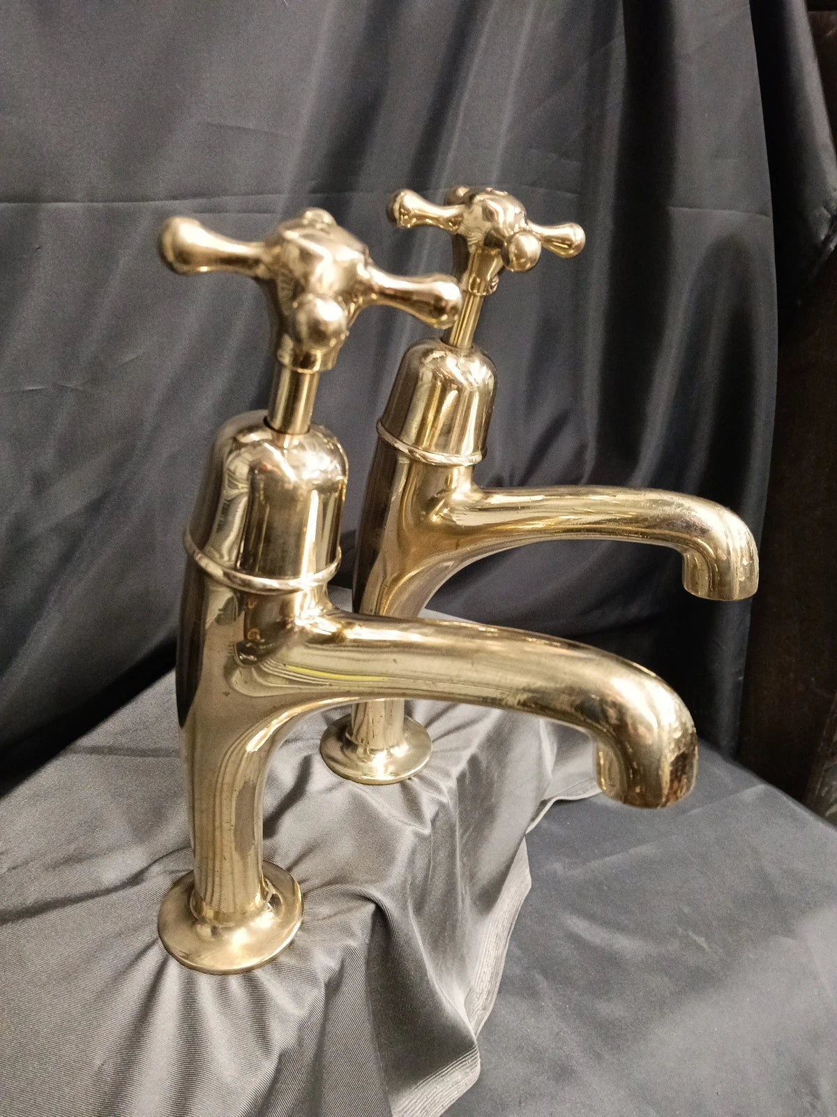 Huge Bare Brass Pillar Taps, Reclaimed & Fully Refurbished Ready to Fit
