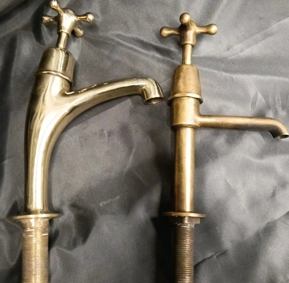 Huge Bare Brass Pillar Taps, Reclaimed & Fully Refurbished Ready to Fit