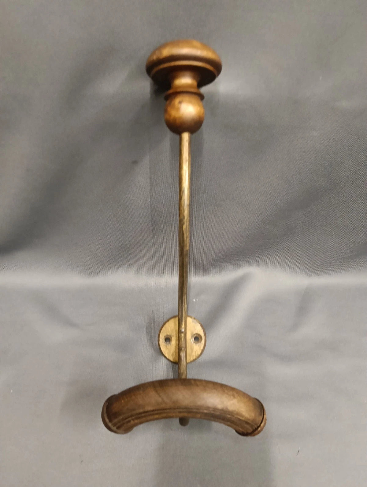 Large Aged Patina Brass & Wooden Coat Hook