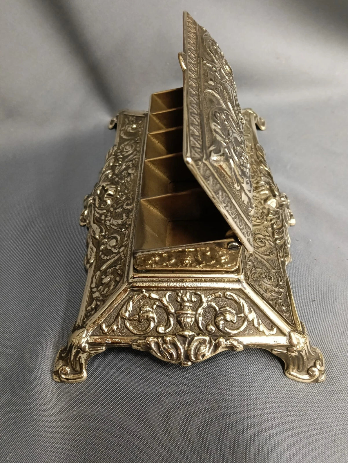 Beautiful Polished Brass Stamp Box Desk Accessory