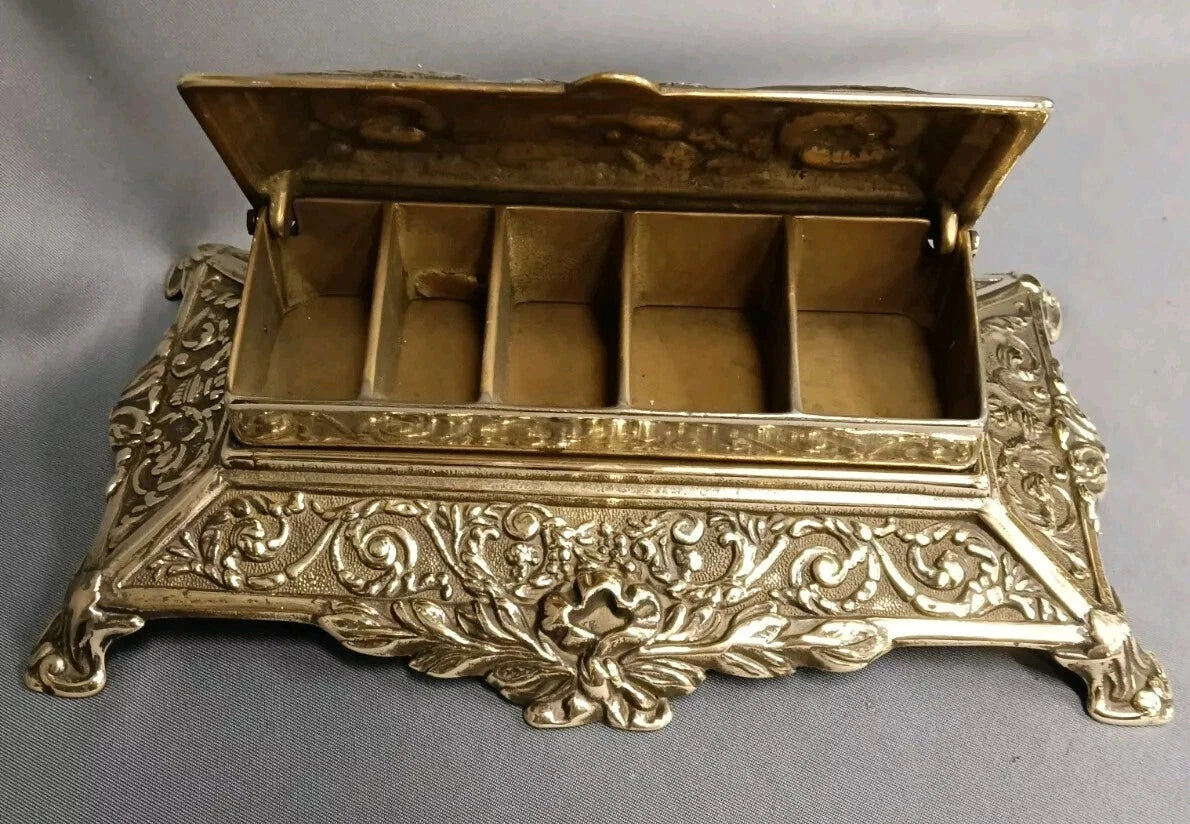 Beautiful Polished Brass Stamp Box Desk Accessory