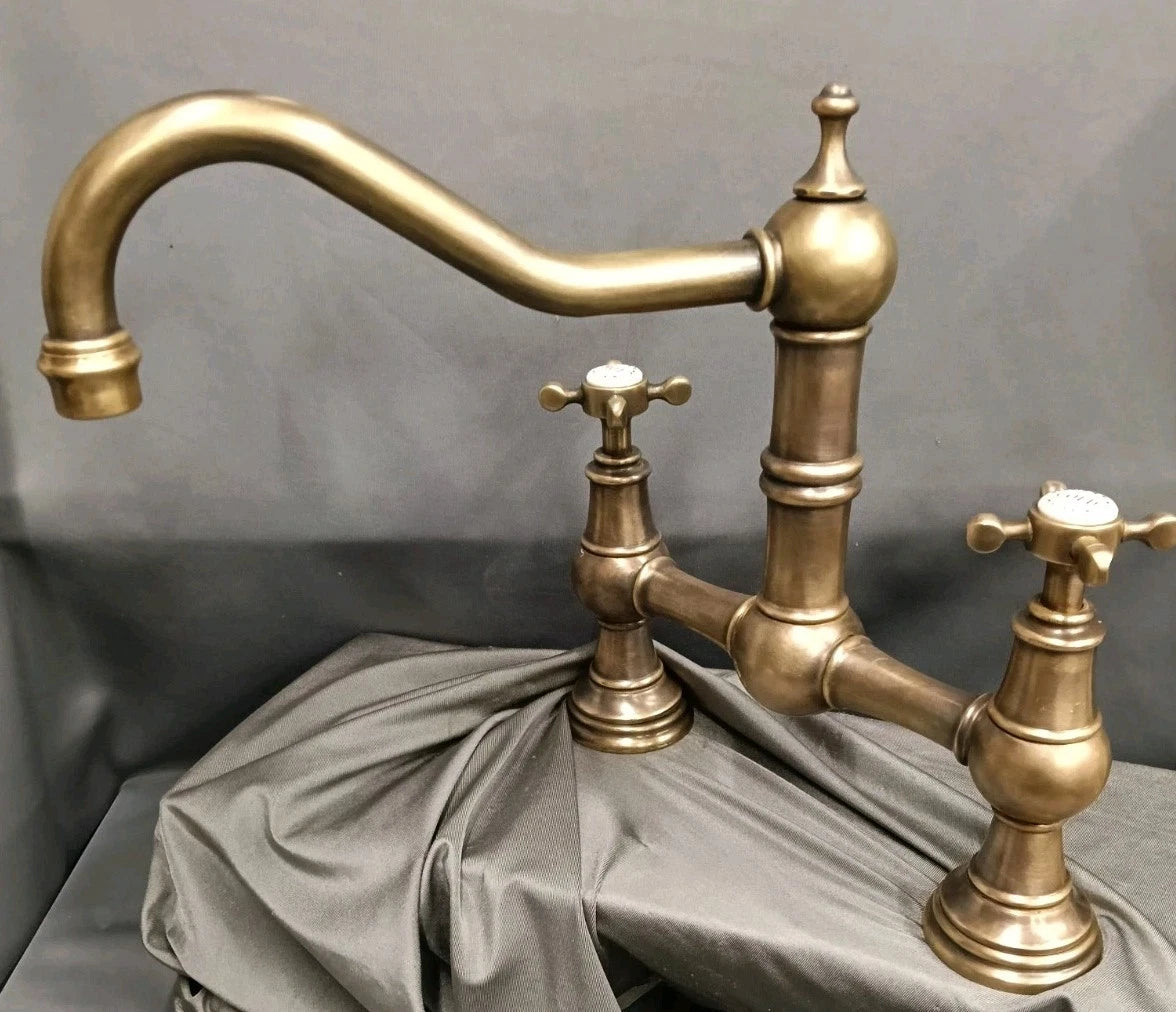 Perrin & Rowe Brass Aged Patina Provence Kitchen Mixer Taps Fully Reconditioned