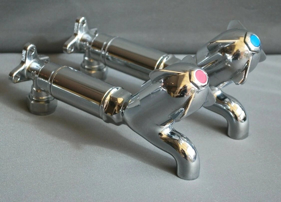 Wall Mounted Chrome Kitchen Taps, Ideal Belfast Kitchen Sink Chrome Retro Taps