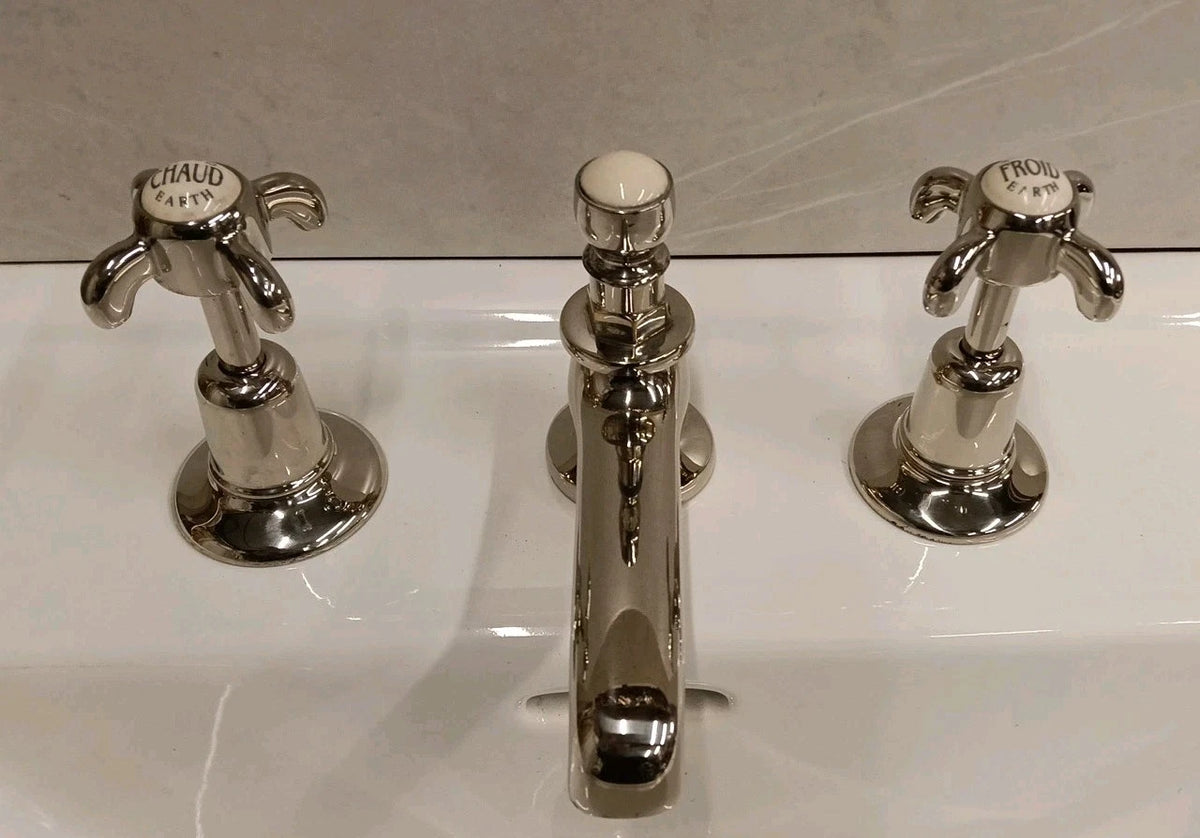 Fired Earth Nickel Bathroom Basin Mixer Taps, Reclaimed & Reconditioned Taps
