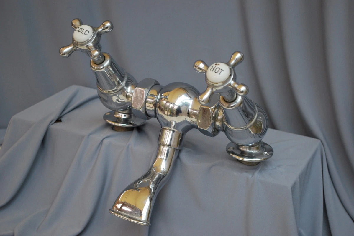 Chrome Retro Bath Filler Taps Large Taps Reclaimed /Refurbed, Deck Mounted Taps