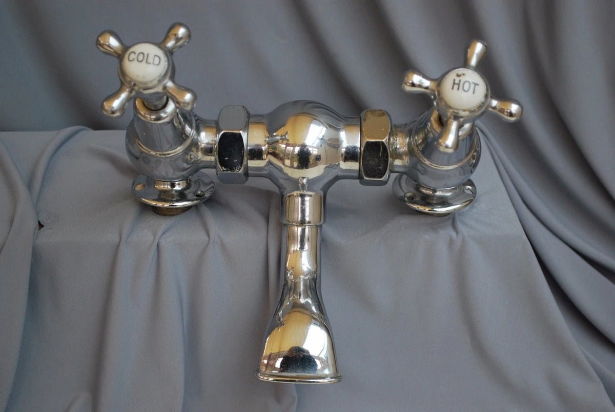 Chrome Retro Bath Filler Taps Large Taps Reclaimed /Refurbed, Deck Mounted Taps