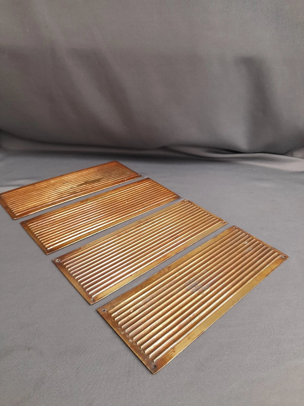 4 Stunning Brass Reeded Door Finger Plates  20 cm x 7.5 cm