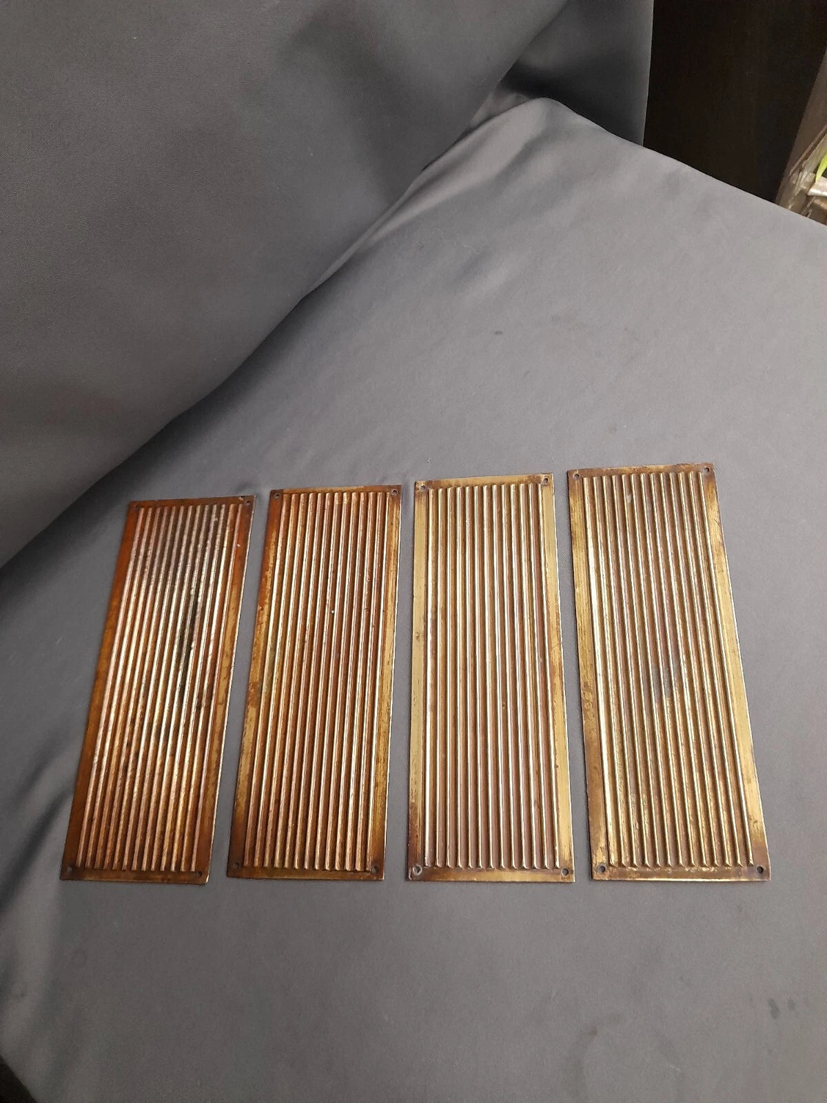 4 Stunning Brass Reeded Door Finger Plates  20 cm x 7.5 cm