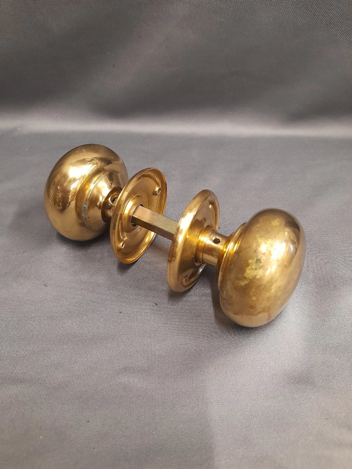 2 Brass Round Door Knobs / Pulls Vintage with Backplates
