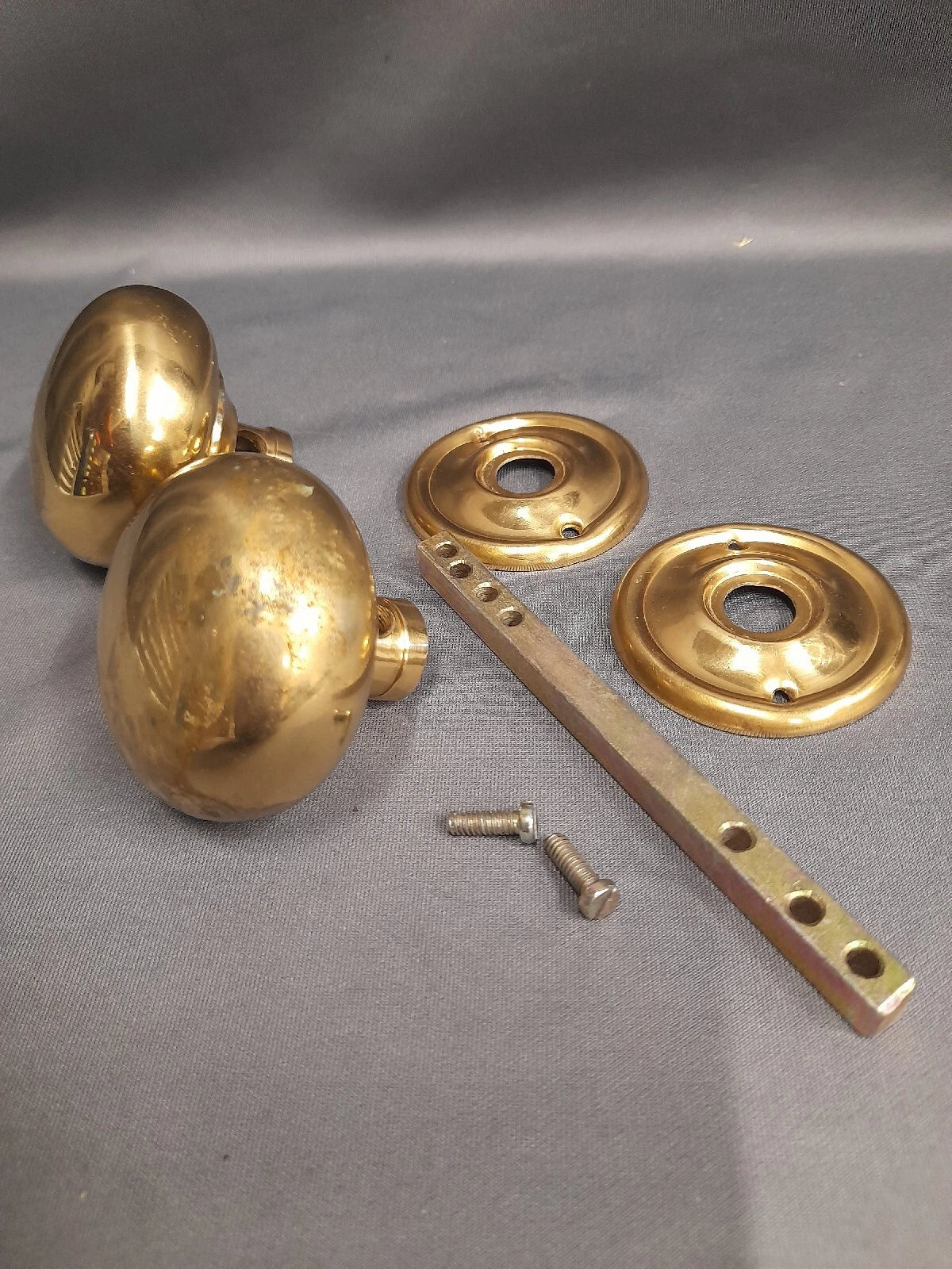 2 Brass Round Door Knobs / Pulls Vintage with Backplates