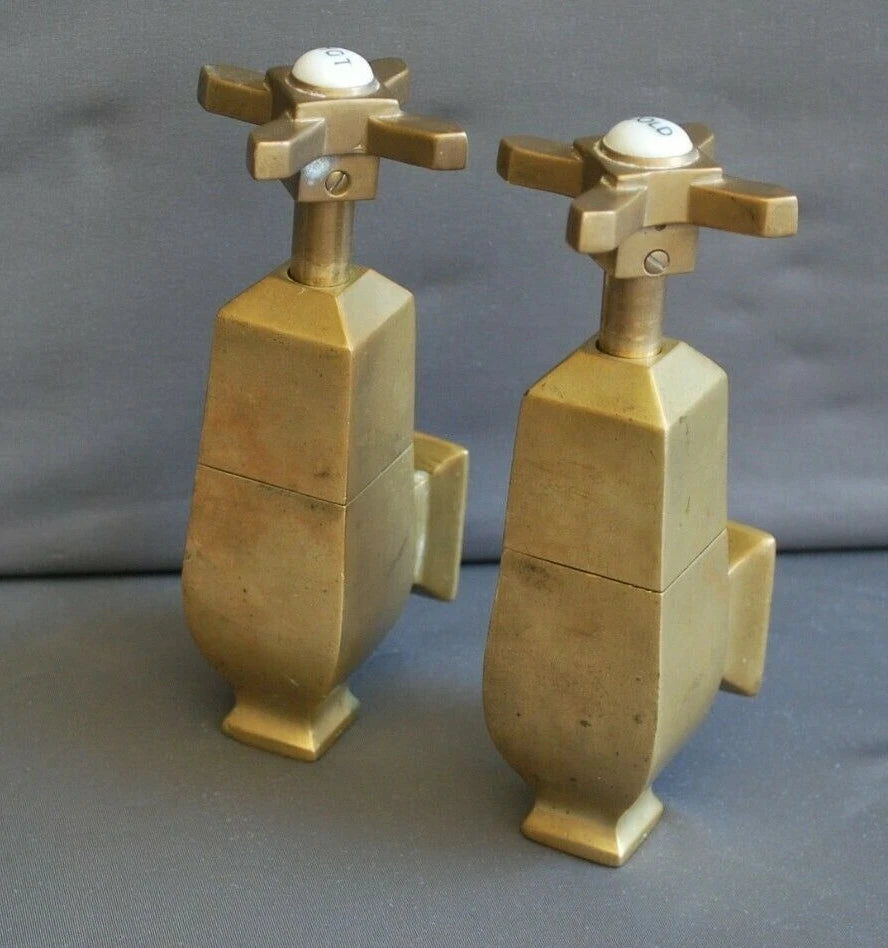Art Deco Antique Patina Brass Globe Taps  Fully Refurbed Heavy Weight Taps