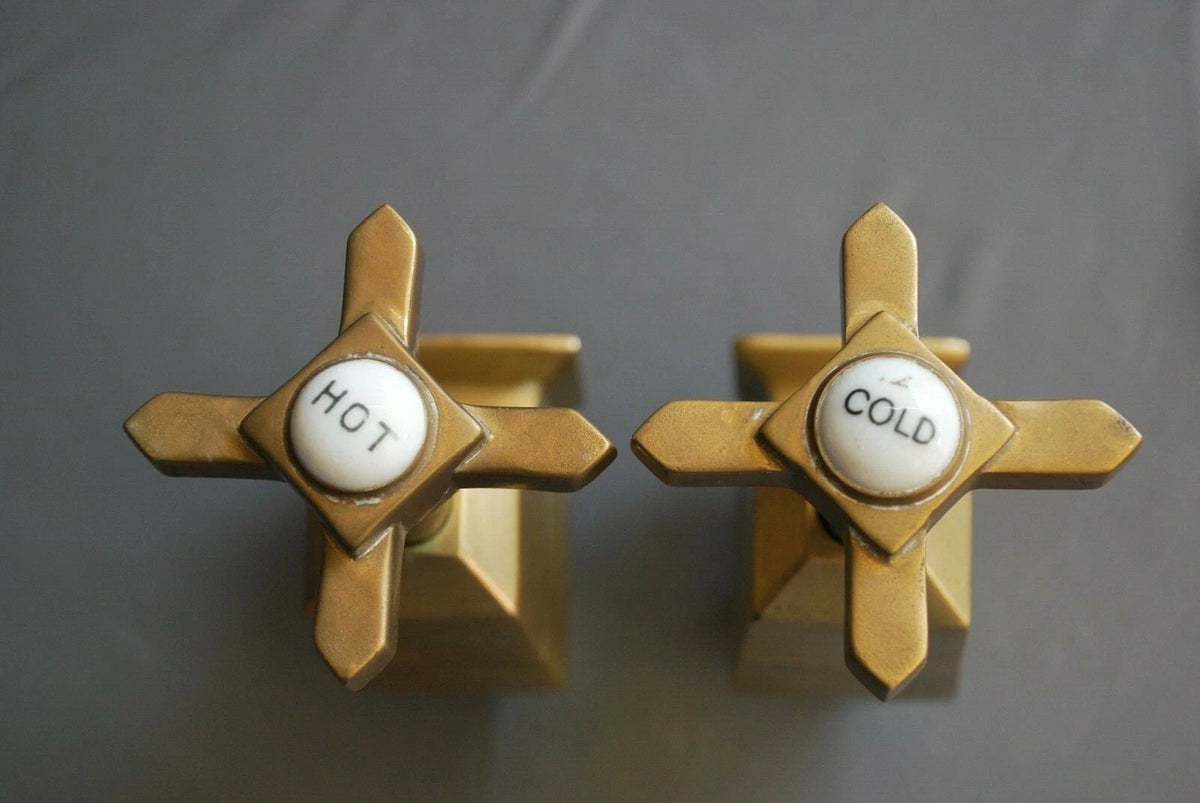 Art Deco Antique Patina Brass Globe Taps  Fully Refurbed Heavy Weight Taps