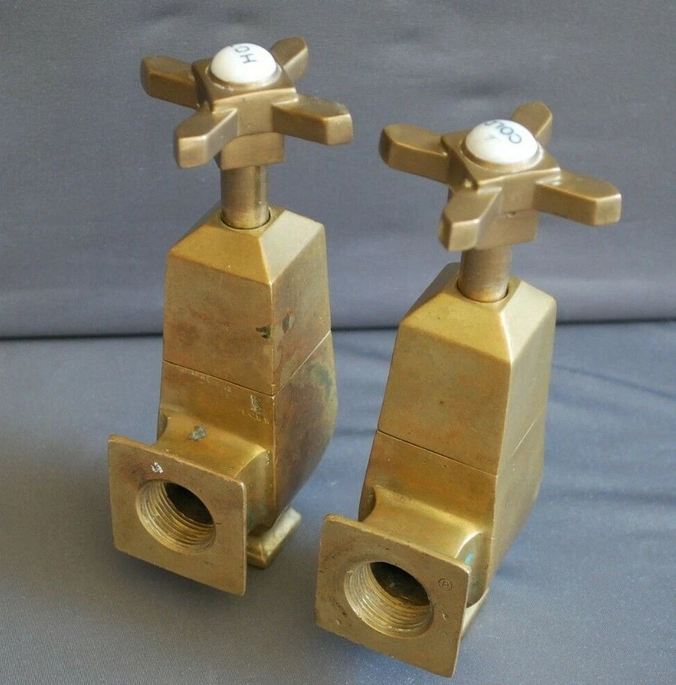Art Deco Antique Patina Brass Globe Taps  Fully Refurbed Heavy Weight Taps