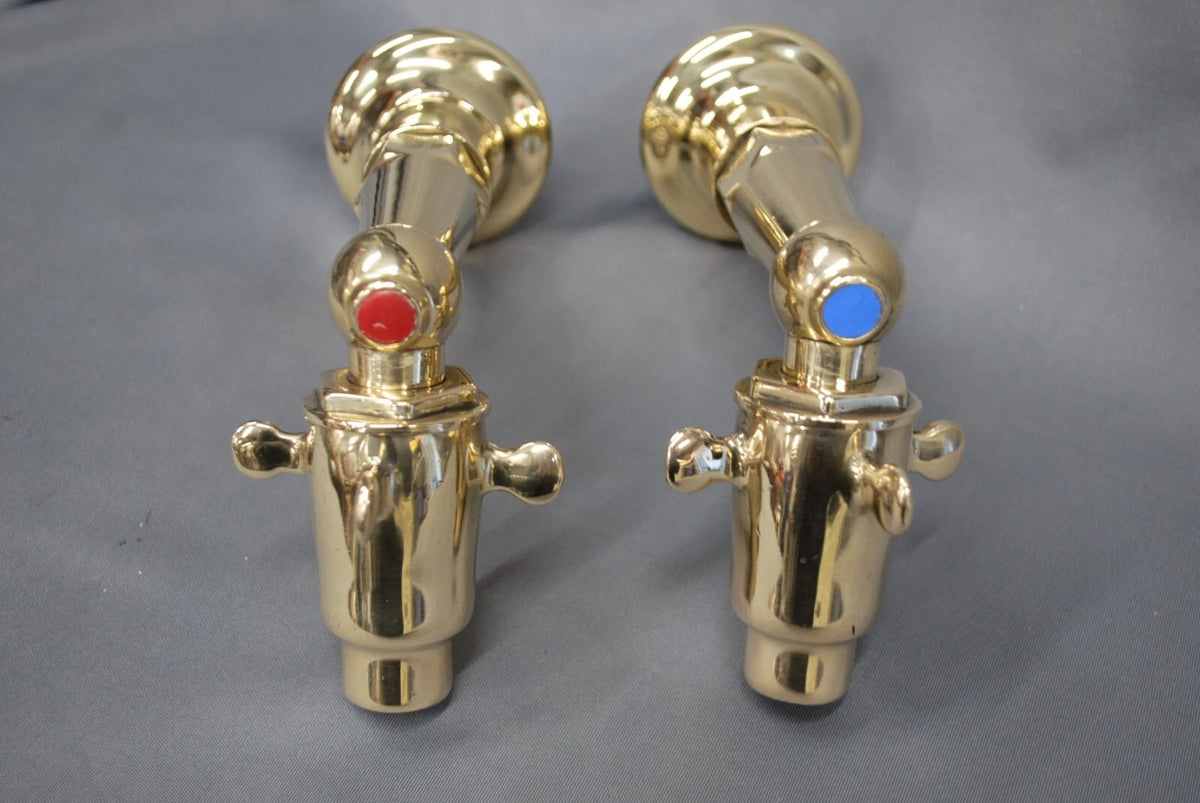 Large 3/4 " Brass Taps Wall Mounted / Back Fed, Kitchen Supa Taps, Refurbished