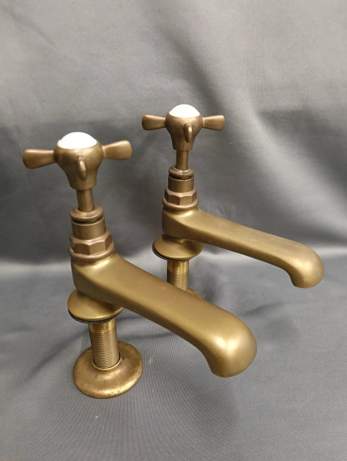 Hollys of Bath Long Reach Aged Brass Bathroom Basin Taps New Old Stock