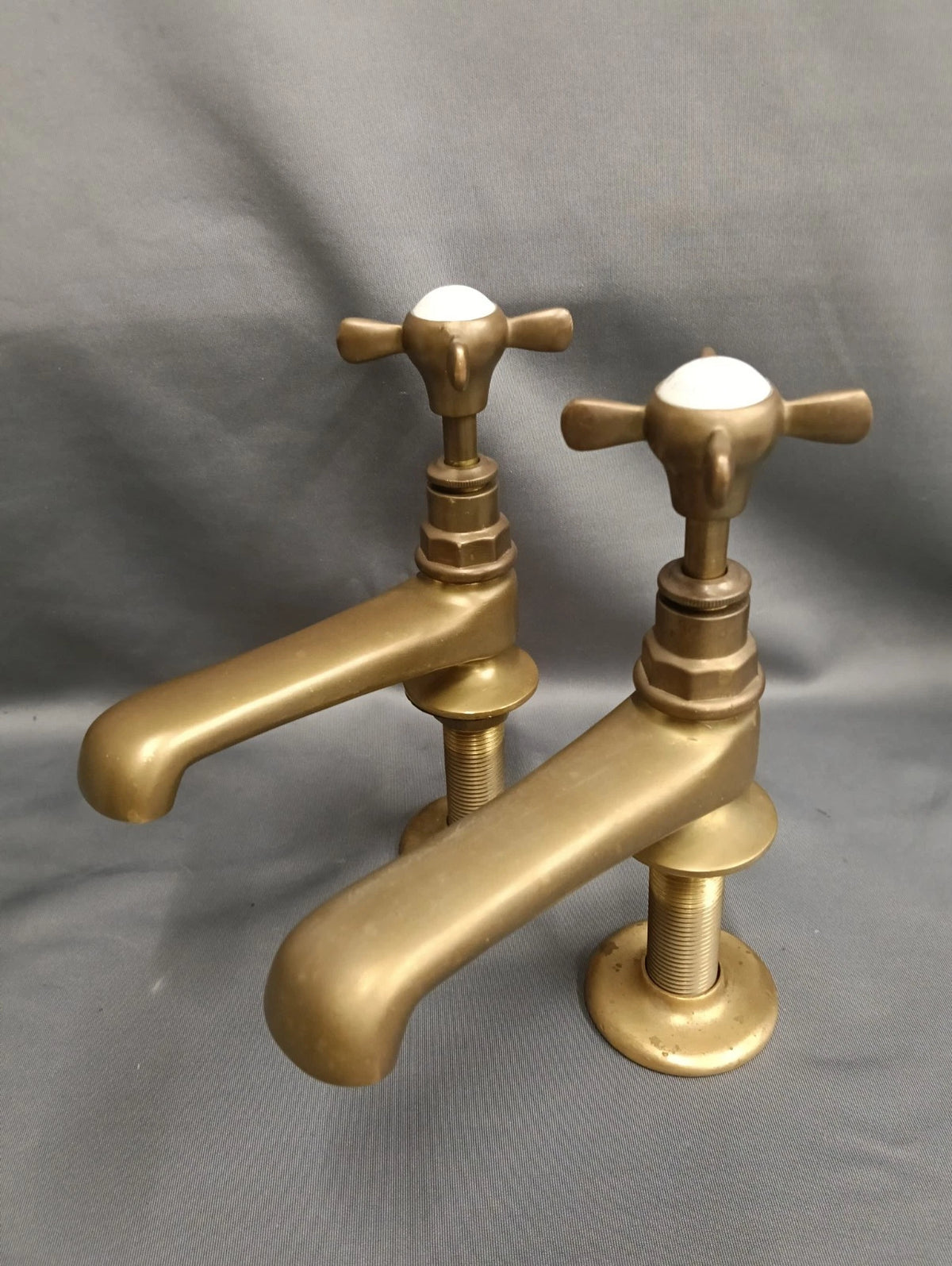 Hollys of Bath Long Reach Aged Brass Bathroom Basin Taps New Old Stock