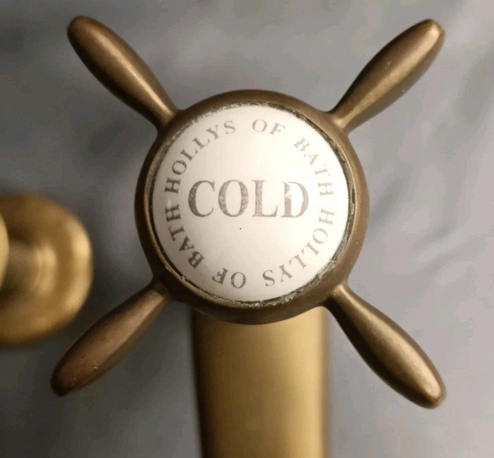 Hollys of Bath Long Reach Aged Brass Bathroom Basin Taps New Old Stock