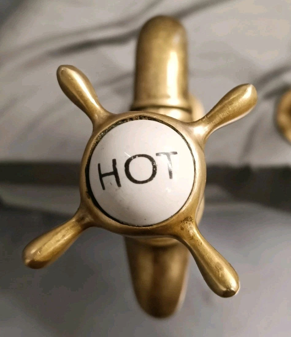 Aged Brass Tall Bib Taps 13 cm Spout Reclaimed & Fully Reconditioned One Pair