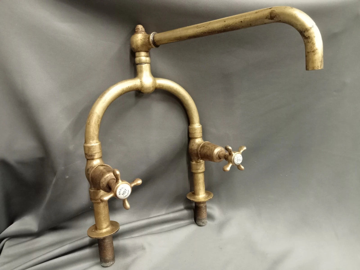 Bolding Patina Brass Horseshose Kitchen Mixer Tap, Refurbed Reclaimed Huge Rare