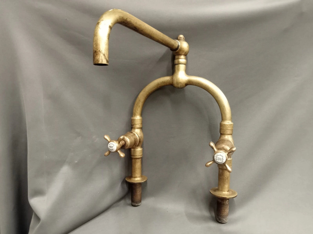 Bolding Patina Brass Horseshose Kitchen Mixer Tap, Refurbed Reclaimed Huge Rare