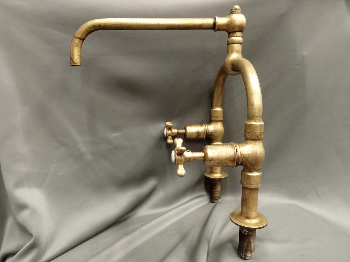 Bolding Patina Brass Horseshose Kitchen Mixer Tap, Refurbed Reclaimed Huge Rare