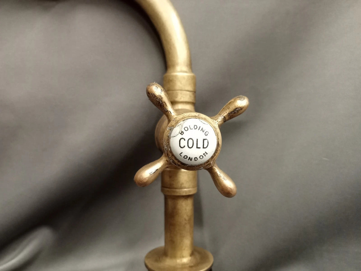 Bolding Patina Brass Horseshose Kitchen Mixer Tap, Refurbed Reclaimed Huge Rare