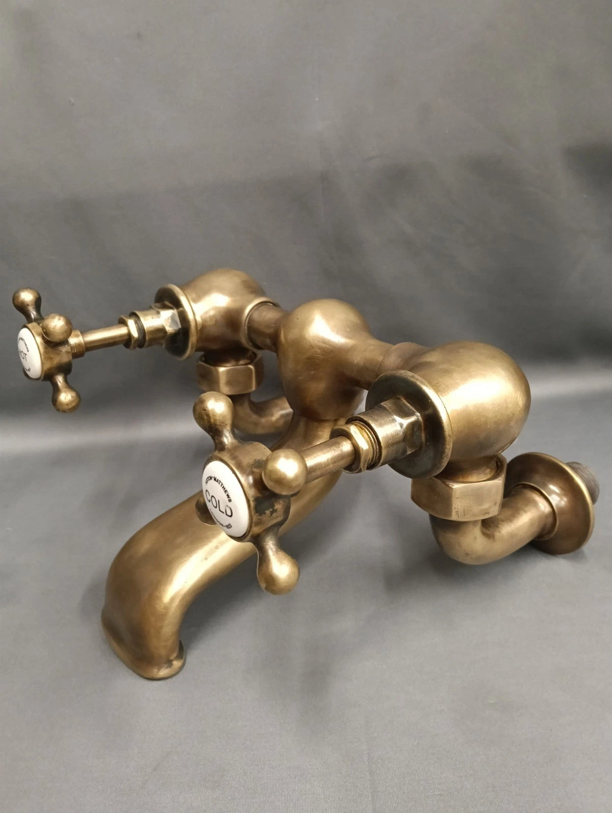 Aston Matthews Wall Mounted Aged Brass Bath Filler Taps Reclaimed Reconditioned