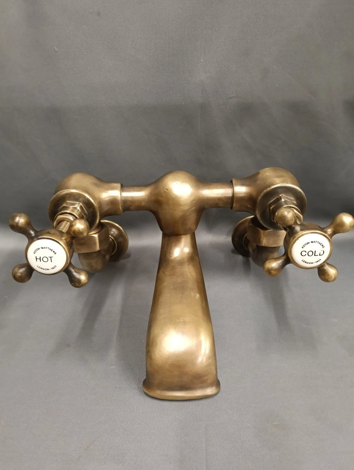 Aston Matthews Wall Mounted Aged Brass Bath Filler Taps Reclaimed Reconditioned