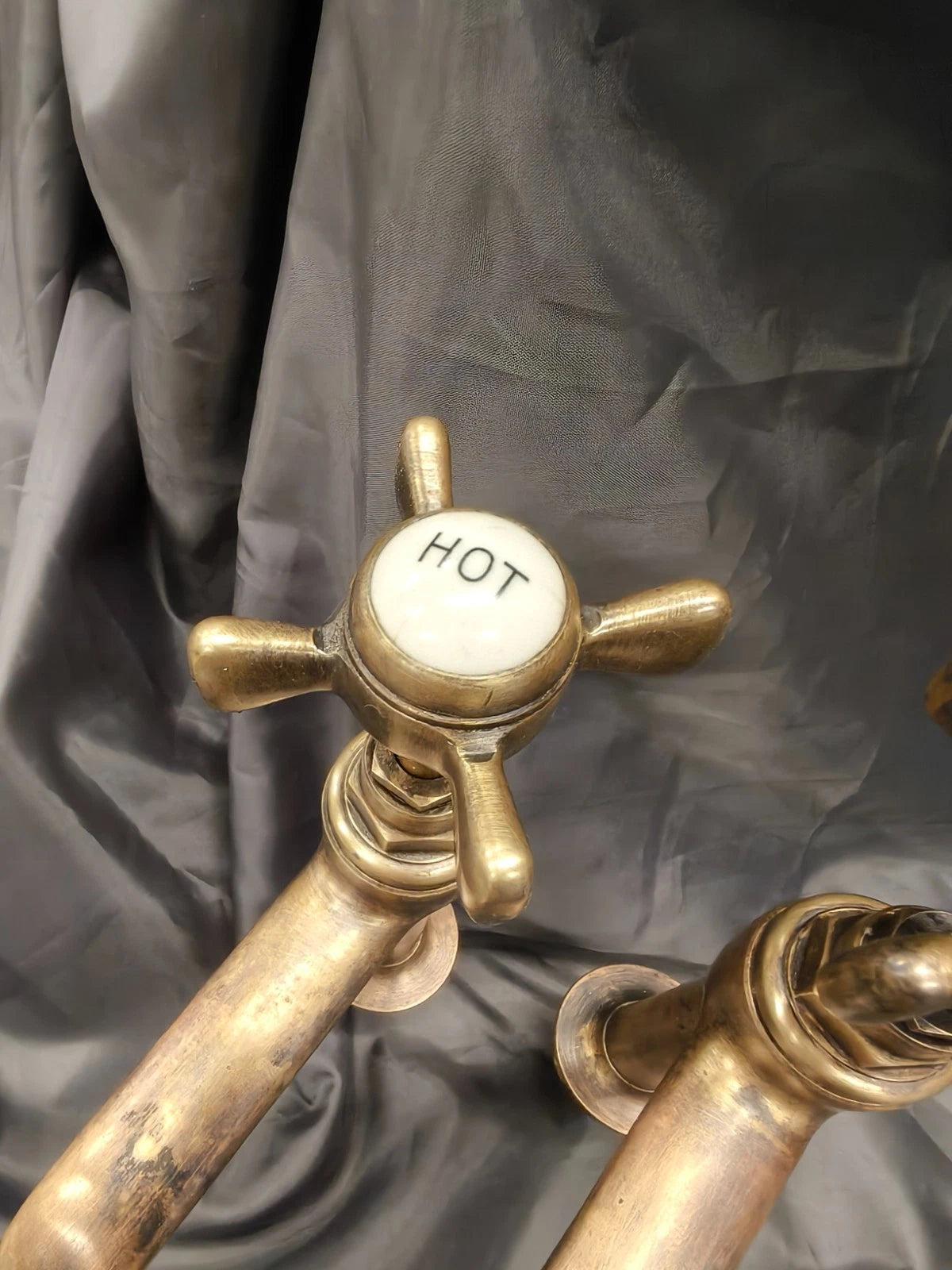 Aged Bare Brass Pillar Taps, Reclaimed & Reconditioned Ready to Fit 10 cm Spout